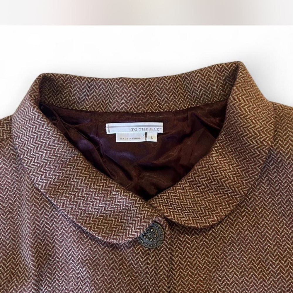 Y2K Short Blazer Bolero Swing Jacket in Burgundy Cream Herringbone Size Large - Picture 4 of 7
